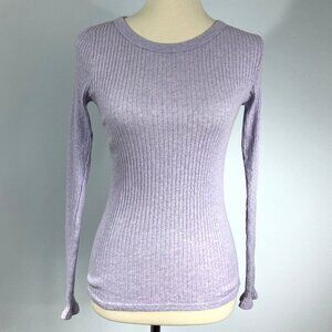 Enza Costa Light Pink Rib Long Sleeve Shirt Medium Cotton Cashmere Sweater S XS